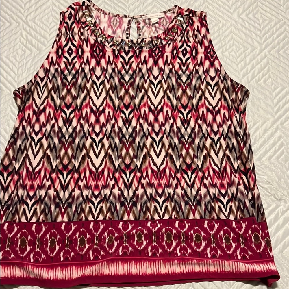 Women's Sleeveless Patterned Top - Pink and Brown